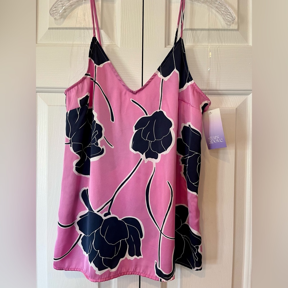 Stars Above Camisole Pajama Top Pink & Navy Blue Floral